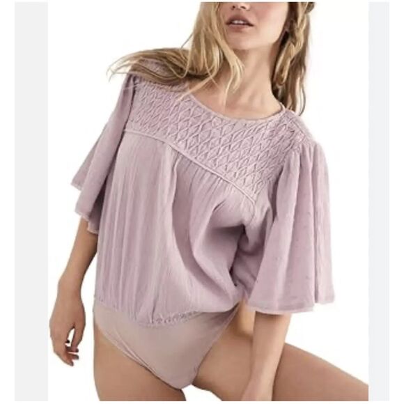 Intimately Free People Perfect Catch Bodysuit Medium Purple Flutter Sleeve - Picture 1 of 12